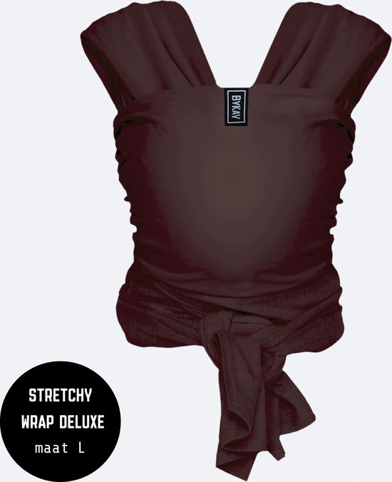 ByKay Stretchy Wrap Deluxe Ergonomische Draagdoek - Rekbare Draagdoek voor Newborn tm 18kg - 100% Organisch Katoen - Buik- en Heupdragend - Chocolate - Maat L van BYKAY