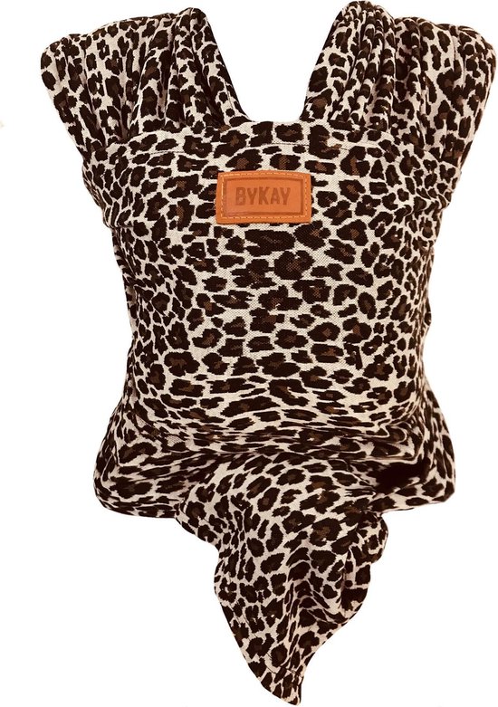 ByKay Stretchy Wrap Deluxe Ergonomische Draagdoek - Rekbare Draagdoek voor Newborn tm 18kg - 100% Organisch Katoen - Buik- en Heupdragend - Leopard - Maat M van Merkloos