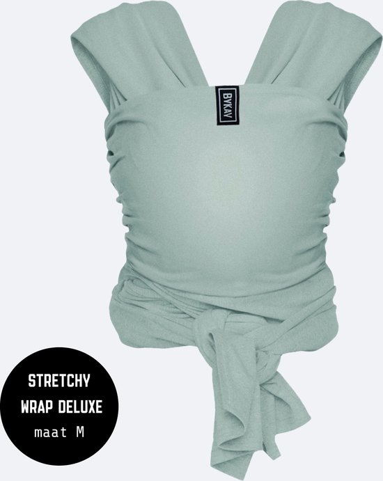 ByKay Stretchy Wrap Deluxe Ergonomische Draagdoek - Rekbare Draagdoek voor Newborn tm 18kg - 100% Organisch Katoen - Buik- en Heupdragend - Minty Grey - Maat M van BYKAY