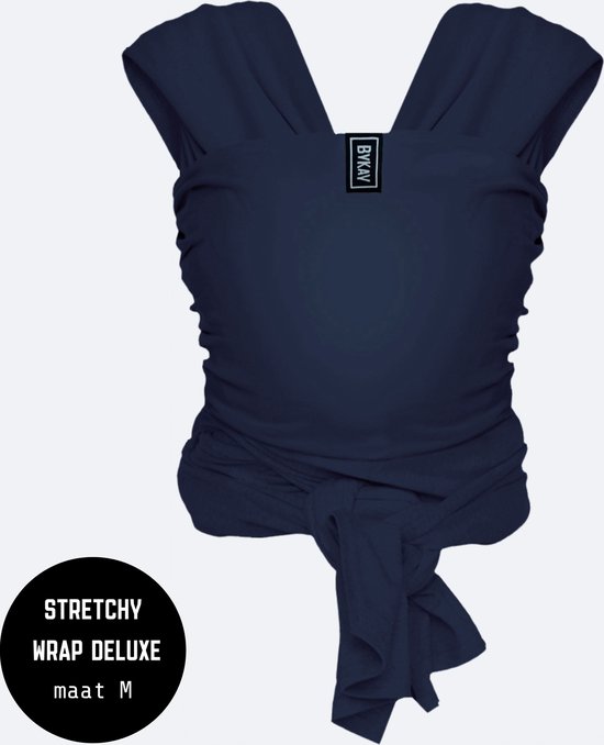 ByKay Stretchy Wrap Deluxe Ergonomische Draagdoek - Rekbare Draagdoek voor Newborn tm 18kg - 100% Organisch Katoen - Buik- en Heupdragend - Navy - Maat M van BYKAY