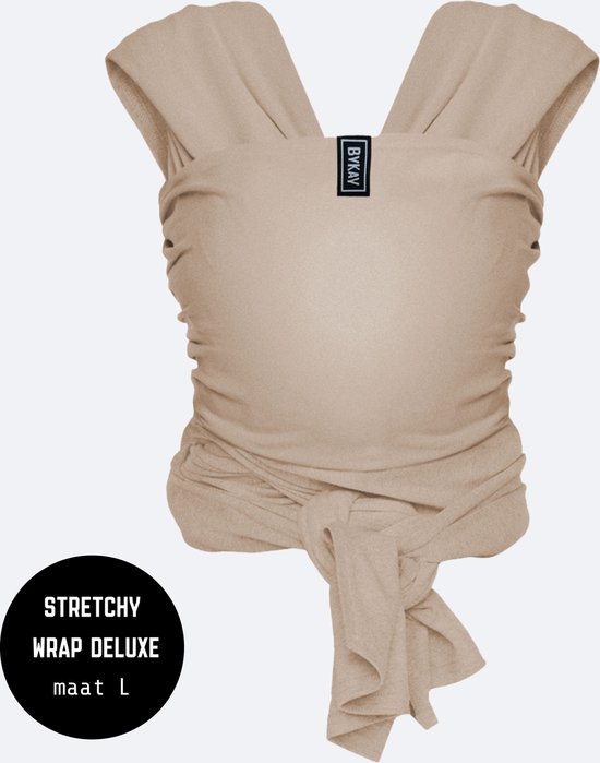ByKay Stretchy Wrap Deluxe Ergonomische Draagdoek - Rekbare Draagdoek voor Newborn tm 18kg - 100% Organisch Katoen - Buik- en Heupdragend - Sand - Maat L van BYKAY
