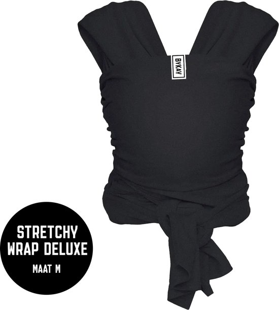 ByKay Stretchy Wrap Deluxe Ergonomische Draagdoek - Rekbare Draagdoek voor Newborn tm 18kg - 100% Organisch Katoen - Buik- en Heupdragend - Zwart - Maat M van Merkloos