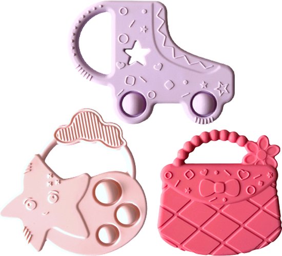 ByTwinly Bijtring Baby - Bijtring Siliconen - Bijtringen - Koelbijtring - 100% Siliconen - BPA Vrij - Baby Speelgoed - Met Pop It - Set Van 3 - Baby - Bijtspeeltje - Kraamcadeau - Babyshower Cadeau - Bijtspeelgoed - Vanaf 0 Maanden van ByTwinly