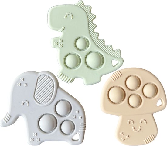 ByTwinly Bijtring Baby - Bijtringen - Bijtring Siliconen - Koelbijtring - Baby Speelgoed - 100% Siliconen - BPA Vrij - Set Van 3 - Met Pop It - Baby - Bijtspeeltje - Kraamcadeau - Babyshower Cadeau - Bijtspeelgoed - Vanaf 0 Maanden van ByTwinly