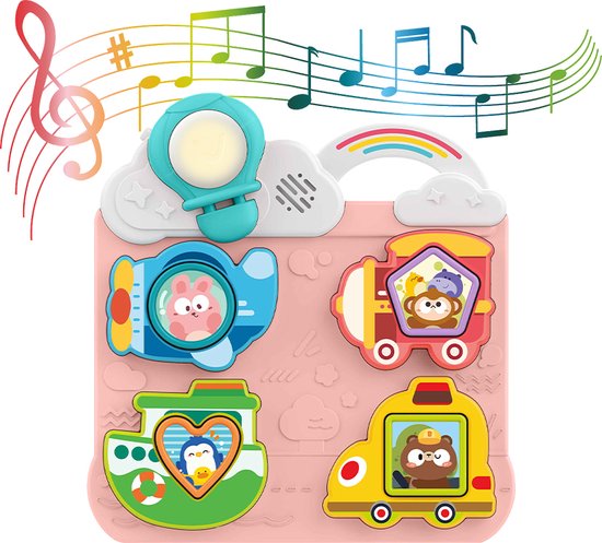 ByTwinly Kinderpuzzel - Montessori Speelgoed - Educatief Speelgoed - Kinderspeelgoed - Muziek Puzzel - Vormenstoof - Vormenpuzzel - Puzzels - Cadeau Kind - Sensorisch Speelgoed - Motoriek Speelgoed - Activiteitenbord - Muziek En Geluid - Roze van ByTwinly