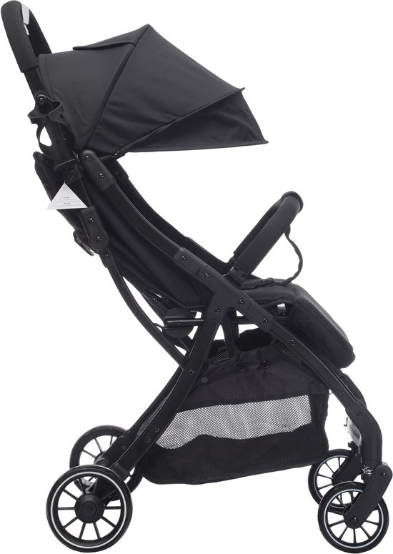 Cabino® Buggy Compact PLUS + Makkelijk Inklapbaar - Geschikt Voor Vliegtuig (Handbagage) & tot 22kg Wandelwagen Buggy Met Verstelbare Rugleuning en Grote Boodschappenmand Inclusief Reishoes & Bekerhouder - Zwart van Merkloos