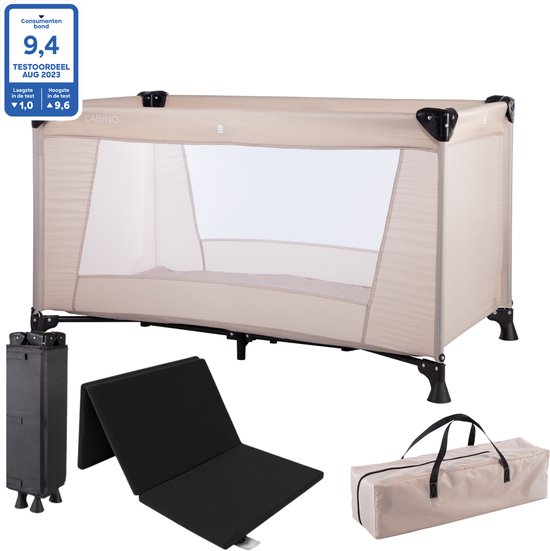 Cabino Campingbedje / Reisbedje Opvouwbaar set Inclusief Transporttas en Matras – 120 x 60 cm - Dune