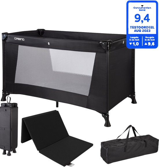 Cabino Campingbedje / Reisbedje Opvouwbaar set Inclusief Transporttas en Matras – 120 x 60 cm - Zwart van Merkloos