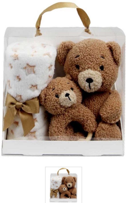 Cadeau doos met beertje, Bijtring en dekentje, Zwanger, Babyshower, Geboorte, Cadeau,Giftbox baby surprise 90x75cm bear van Merkloos