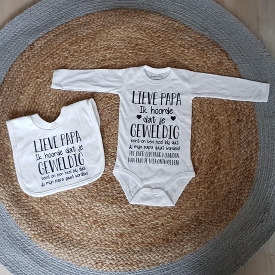 cadeau set baby met slabbetje en rompertje met tekst voor jongen of meisje bekendmaking zwangerschap aankondiging geboorte zwangerschapsaankondiging aanstaande papa worden bekend maken geweldig ontmoeten eerste vaderdag van Cadeau.