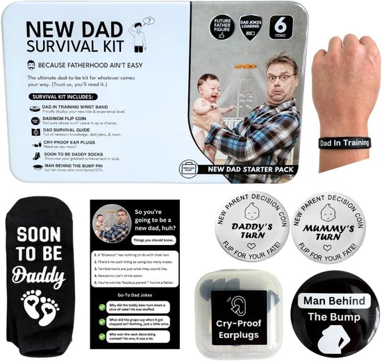 Cadeau Set Vader - Kraamcadeau Nieuwe Papa - Ouderschap Vieren - Compleet Overlevingspakket - 5 Delig - Multicolor