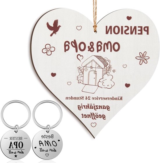 Cadeau set voor grootouders met pensioenbord en sleutelhangers | Verjaardagscadeau voor Oma en Opa | Cadeau-idee van kleinkinderen | Persoonlijk cadeau voor beste grootouders | Origineel geschenk voor grootmoeder en grootvader van Mikołajczyk
