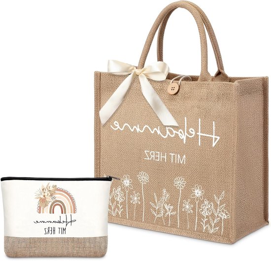 Cadeau voor Verloskundige met Hart - Jute Tas en Cosmetica Tas - Bedankjes voor Verjaardag of Kerstmis