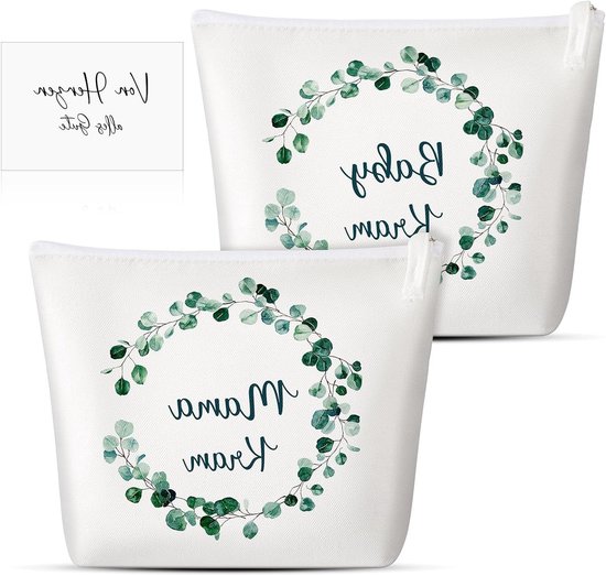 Cadeauset Aanstaande Moeder - Mama Tas Set - Babyborrel Cadeau - Eucalyptus Blad Ontwerp - 22.5 x 17.5 cm - Groen