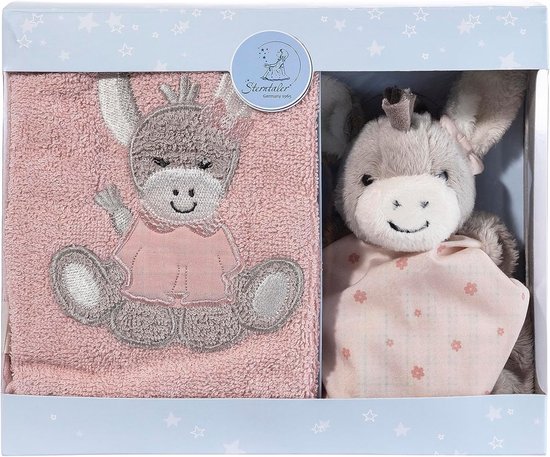 Cadeauset Ezel Emmi Girl flora rose, bestaande uit een kinderhanddoek en kleine knuffeldoek