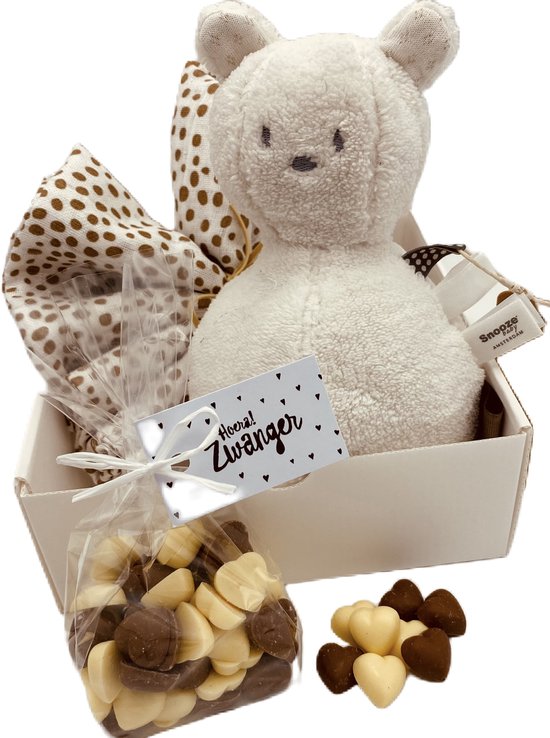 Cadeauset Hoera zwanger - Babygeschenkset - felicitatie bij zwangerschap - hoera zwanger - babyshower - unisex | 3-delig van Merkloos