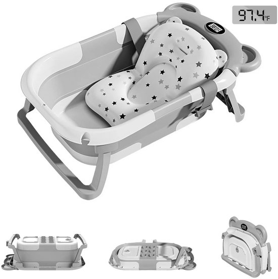 Calivari Babybadje – Opvouwbaar Badje voor Pasgeborenen – Met Thermometer & Zacht Kussen | Reisformaat van Merkloos