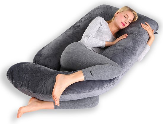 CALIYO Zwangerschapskussen XXL - 270 cm - Afneembare Hoes - Zijslaapkussen / Body Pillow / Lichaamskussen / Voedingskussen - Donkergrijs van CALIYO