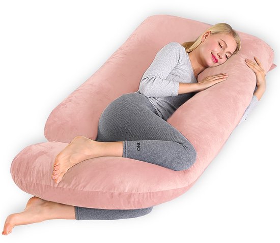 CALIYO Zwangerschapskussen XXL - 270 cm - Afneembare Hoes - Zijslaapkussen / Body Pillow / Lichaamskussen / Voedingskussen - Roze van Merkloos