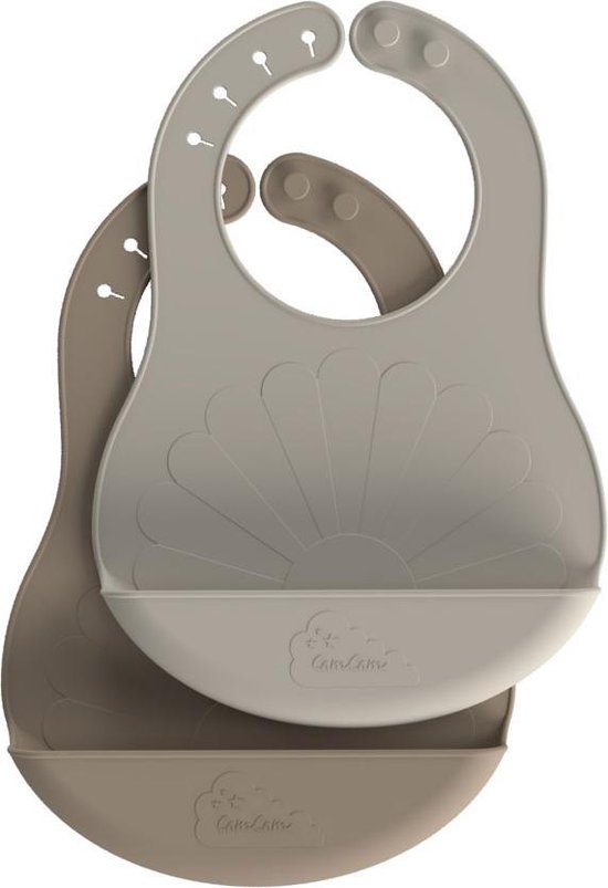Cam Cam siliconen slabbetjes flower mix van twee - bruin/beige van Cam Cam