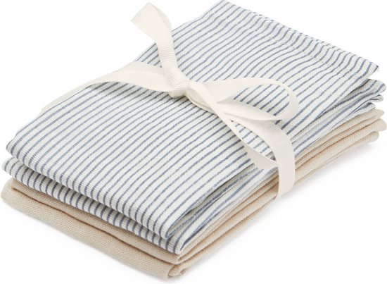 Cam Cam spuugdoekjes hydrofiel mix set van vier - classic stripes blue / praline van Cam Cam