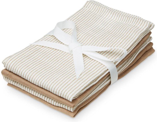 Cam Cam spuugdoekjes hydrofiel mix set van vier - classic stripes camel / praline van Cam Cam