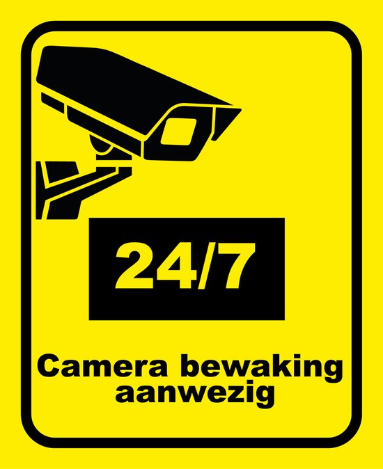 Camera Bewaking 24/7 | 20x25cm | Forex Bord |Tekst Zwart Geel