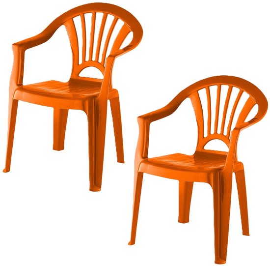 Camping Kinderstoel van kunststof - 2x - oranje - 37 x 31 x 51 cm - binnen/buiten van Camping