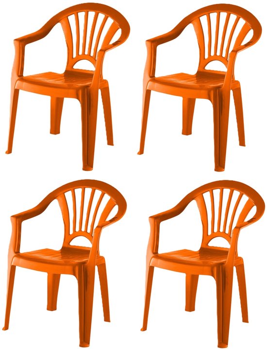 Camping Kinderstoel van kunststof - 4x - oranje - 37 x 31 x 51 cm - binnen/buiten