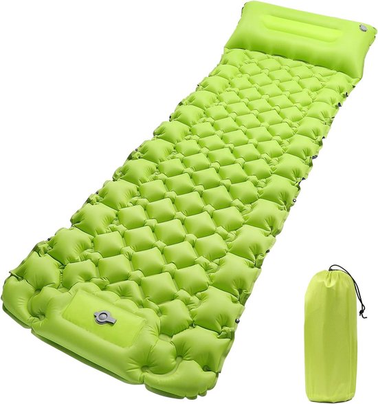 Camping Slaapmat Zelfopblazend met Voetpomp, Extra Dik Opblaasbaar Slaapmatje, Ultralichte Compacte Waterdichte Luchtmatras voor Reizen, Backpacken, Wandelen, Tent (Groen) van Camp