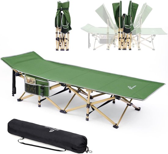 Campingbed met draagtas voor volwassenen, extra groot, inklapbaar, klapbed, campingbed, campingbed voor buiten, tuin, binnen, 204 kg, groen van Camp