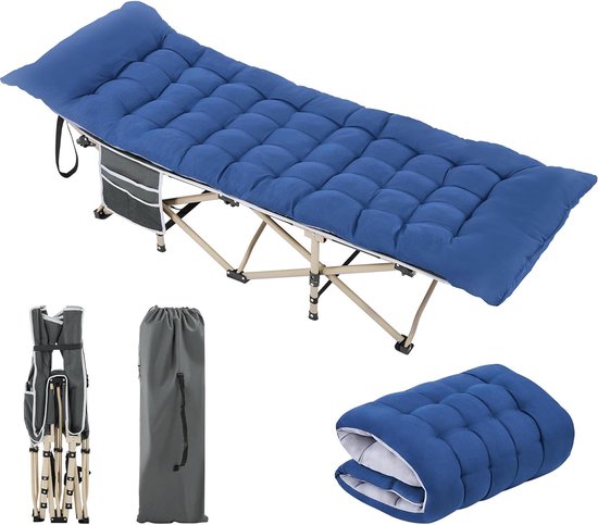 Campingbed, veldbed, inklapbaar met kussen voor volwassenen, XXL, 190 x 71 x 38 cm, opvouwbaar veldbed topper met matrastopper voor camping, tuin, binnen en buiten van Camp