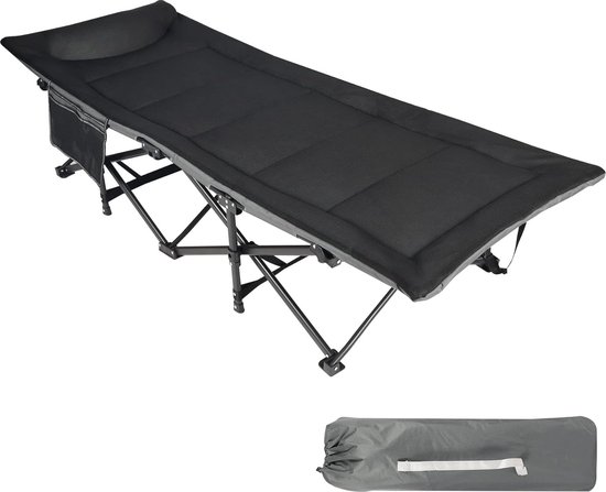 Campingbed, veldbed, inklapbaar met kussen voor volwassenen, XXL, 190 x 71 x 38 cm, opvouwbaar, veldbedonderlegger met matras, topper voor camping, tuin, binnen, outdoor van Camp