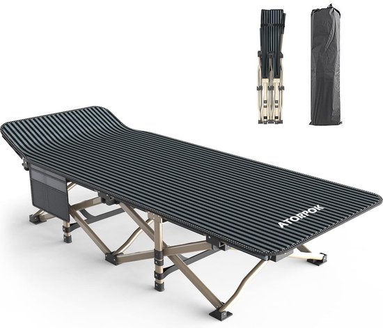 Campingbed, veldbed, inklapbaar, opvouwbaar logeerbed tot 200 kg, extra breed, opvouwbaar, vouwbed, veldbed, campingbed voor buiten, tuin, binnen van Camp