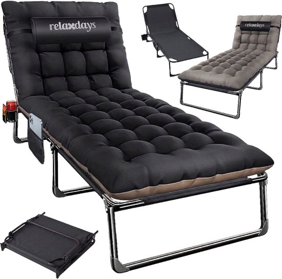 Campingbed - zwart - 190x26x72 cm - opvouwbaar