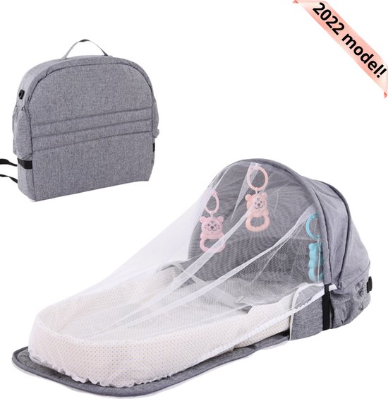 Campingbedje - Camping bed - Compact camping bedje - Baby nestje - Inclusief klamboe - Baby tentje - Grijs - Luxe campingbedje van Camp