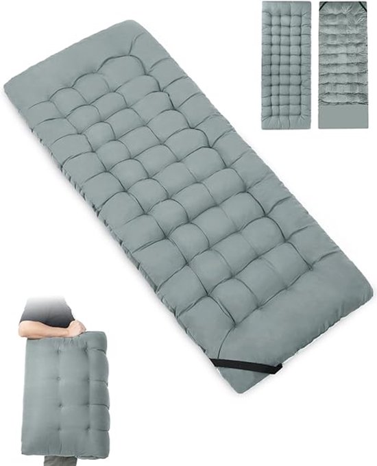 Campingmatras – 190x71 cm – Oplegmat voor Veldbed – Zacht & Comfortabel – Opvouwbaar – Geschikt voor Campingbed, Ligbed & Outdoor – Grijs