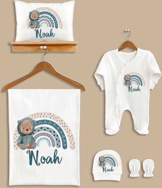 Can Baby - 5 Delig Geboorte pakje met naam - 100% biologisch katoenen - Kraamcadeau - Geboortepakje - Babyshower cadeau - Gepersonaliseerd cadeau - new born kleding - newborn pakje - geboortepakje jongen - geboortepakje meisje - babykleding newborn van Merkloos