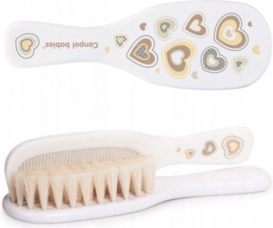 Canpol Babies babyborstel van 100% natuurlijk haar met kam met afgeronde punten-wit, 0+m Beige Wit