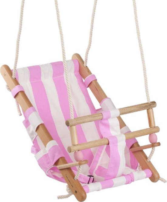 Canvas Baby Schommelzitje Wit / Roze van Merkloos
