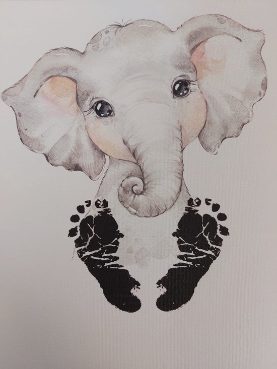 Canvas poster afdruk setje - olifant - voetafdrukjes maken - inkt afdrukjes - babyshower - kraamcadeau van Little Moonshine