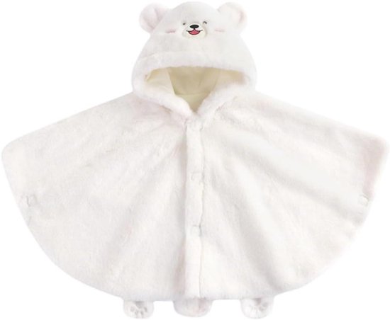 Cape met capuchon - Fleece poncho - Warm aankleden - Schattig berenmotief - 500 g - Bruin