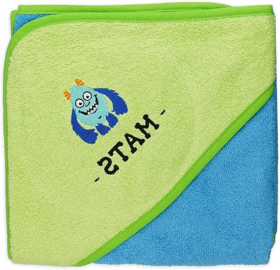 Capuchon handdoek - Baby badjas - Na het baden - Gepersonaliseerd met naam - 80x80 cm - Turquoise groen