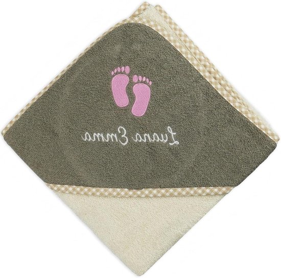 Capuchon handdoek - Badjas met capuchon - Baby verwarmen - Gepersonaliseerd met naam - 140x140 cm - Beige bruin