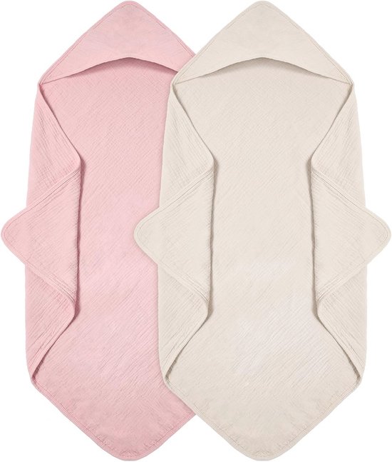 Capuchon Handdoeken voor Baby's - Set van 2, Zacht en Absorberend, Mousseline Katoen, Ideaal voor Bad en Zwemmen