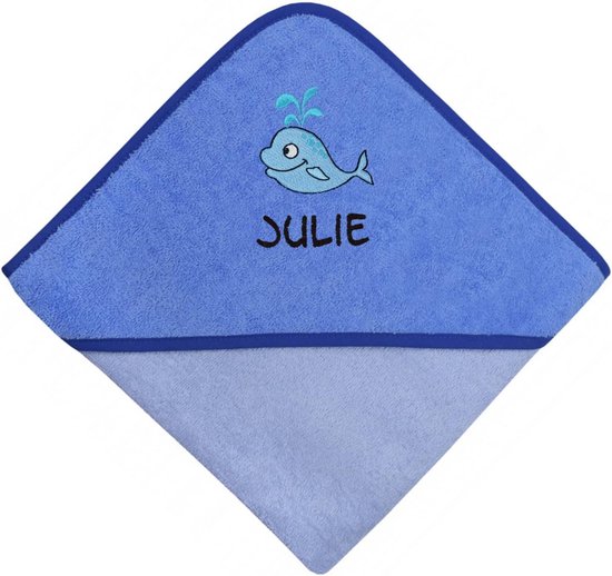 Capuchonhanddoek 100x100 cm - gepersonaliseerd met naam en motief - blauw - voor baby's en kinderen