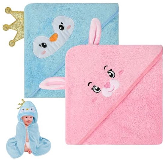 Capuchonhanddoek voor baby's en peuters - 2 stuks, schattige dieren, badponcho van koraalfleece van Merkloos