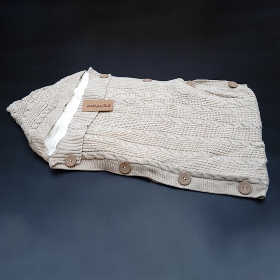 Caramini Gebreide Baby Slaapzak & Voetenzak - Wikkeldeken met Fleece Voering - Voor Buggy, Kinderwagen en/of Box - Beige
