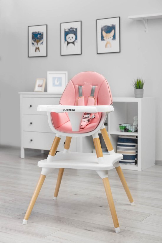 Caratero Tuva Houten kinderstoel - 2 in 1 - kinderstoeltje- eetstoel - voedingsstoel - Roze van Merkloos