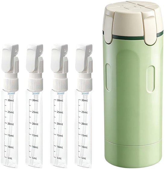 carmdering - Reisfles - Reisverpakking - Doseerfles - Set van 4, 30 ml, knopbediening,防漏 - Transparant met schaalverdeling, inclusief labels - Herbruikbaar, ideaal voor shampoo, lotion en parfum - Perfect voor reis, sport en dagelijks gebruik